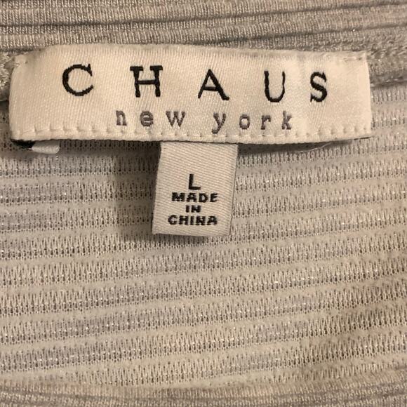 Chaus New York Womens Long Sleeve Gray Tunic Top Metallic Threads Side Zipper Lg - Picture 2 of 10